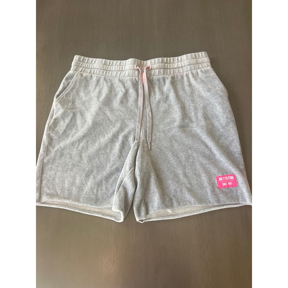 Juicy Couture Velour Shorts Gray Drawstring Pockets Logo Tag Women's XL‎ Sporty
